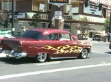 Classic car red chevy with flames