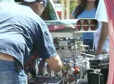 Classic car engine being cleaned