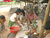 Cambodian women selling fish in market