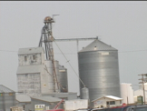 grain silo in small town